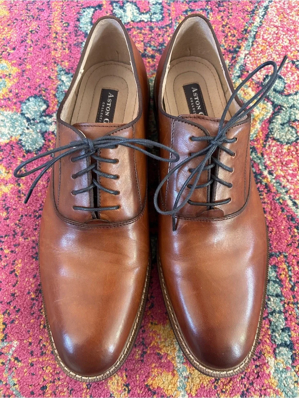 NWOT Aston Grey | Men's Cognac Brown Leather Lace Up Leu Derby Dress Shoes Sz 10